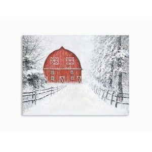 10in x 15in Red Barn Winter/Christmas Canvas Wall Decor